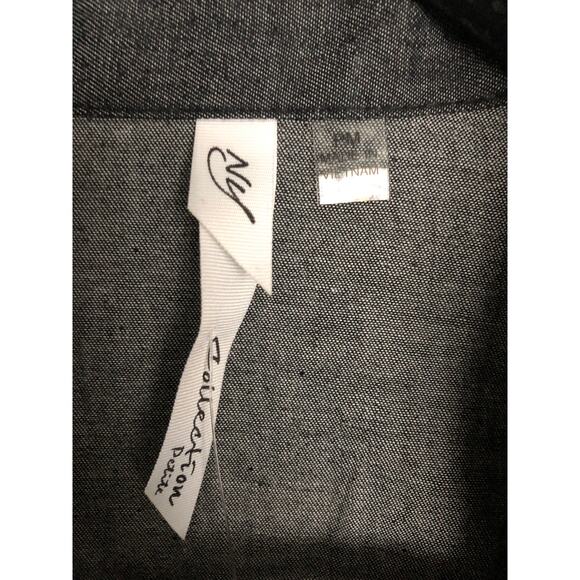 NY Collection Petite Women's PM Chambray Knit Panel Button Down Top Charcoal NEW - Picture 2 of 7